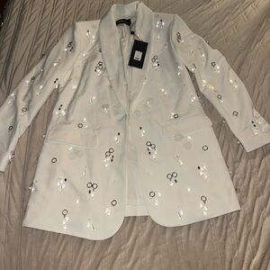 Fashion Nova Cream Sequin Blazer